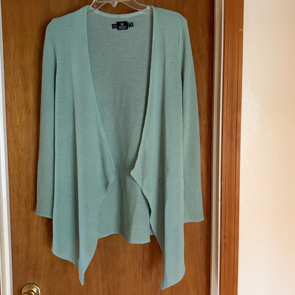 Volcom Open-Waffle Weave Boho lightweight minimalist  Top Sage Green Sz M